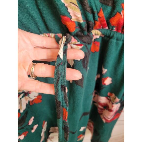 Maurices Boho Mini Dress Green Floral V-Neck Tie Waist Babydoll Women's Size XL - Picture 6 of 12